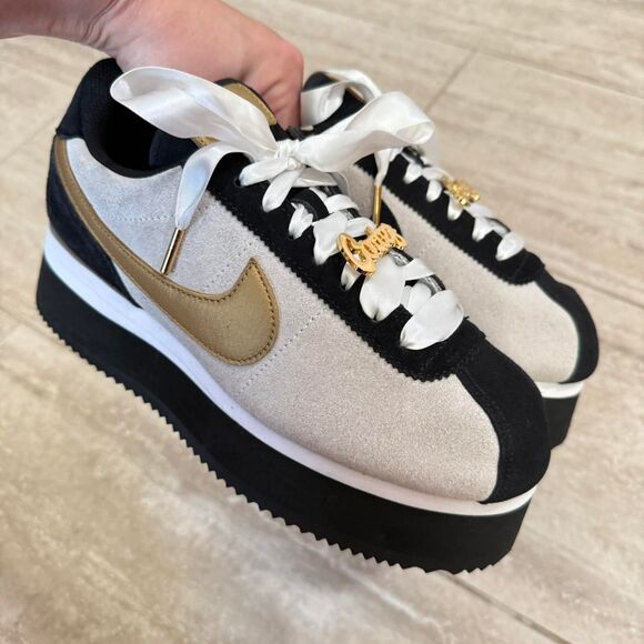 Nike Shoes - RARE Nike Cortez white gold black platform trainers sneaker Womens Size US 9